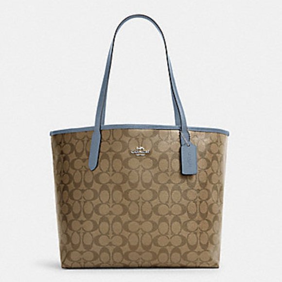 Coach Handbags - Coach 5696 City Tote In Signature Canvas In Khaki/Marble Blue